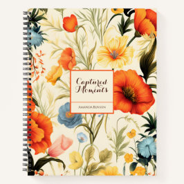 Carnet Peinture Motif de Fleurs colorées en beige