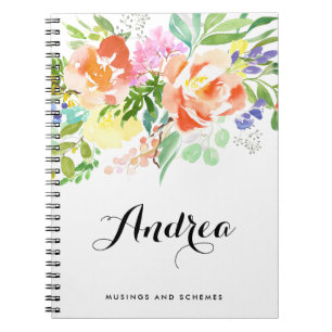 Carnet Peonies de pêche à l'aquarelle féminine personnali