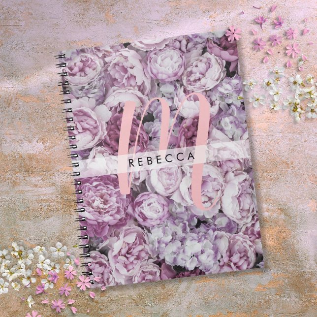 Carnet Peony Rose Floral Pink Script Monogramme (Peony Roses Floral Pink Script Monogram Notebook)
