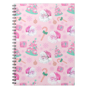 Carnet Père Noël de Noël rose et arbre à motifs seamless