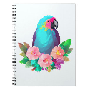 Carnet Perroquet bleu tropical aux fleurs tropicales