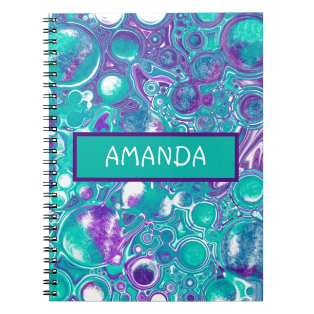 Carnet Personalisé violet turquoise marbre fluide art Non (Devant)