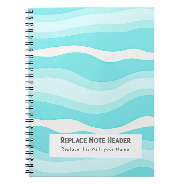 Carnet Personalized Aqua and White Wave Patterned  (Devant)