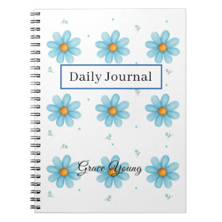 Carnet Personalized Blue Daisy Notebook Custom Name