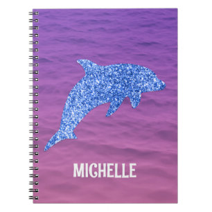 Carnet Personalized Blue Glitter Dolphin Pink And Purple