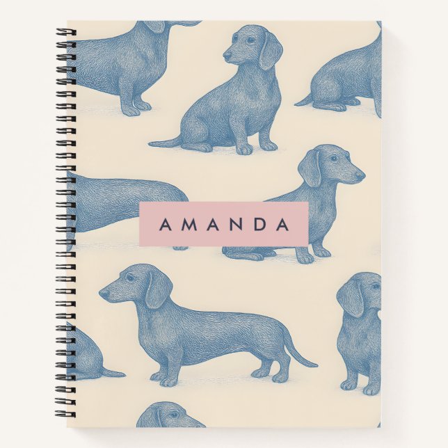 Carnet Personalized Charming Elegant Dachshund Pattern (Devant)
