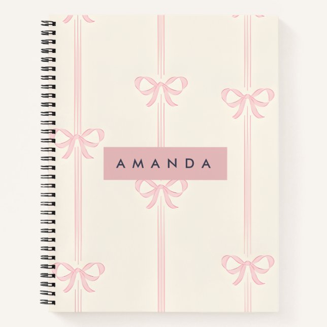 Carnet Personalized Coquette Blush Pink Bow Ribbon  (Devant)