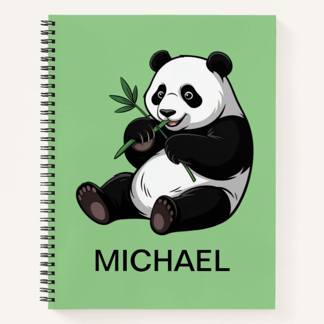 Carnet Personalized Cute Panda Bear Greenery Bamboo (Devant)