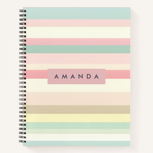 Carnet Personalized Elegant Pastel Macaron Stripe (Devant)