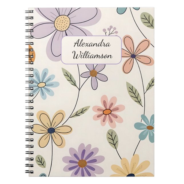 Carnet Personalized Floral Notebook – Custom Name Pastel (Devant)