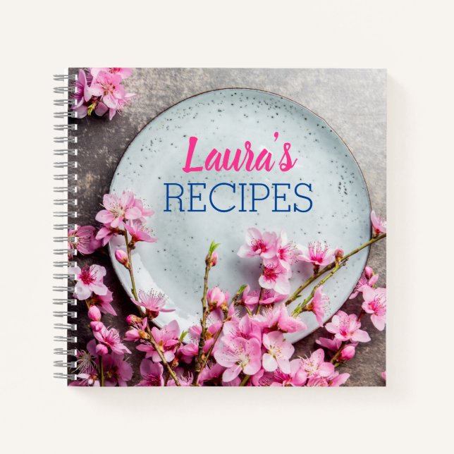 Carnet Personalized Floral Recipe Notebook – Custom Name  (Devant)