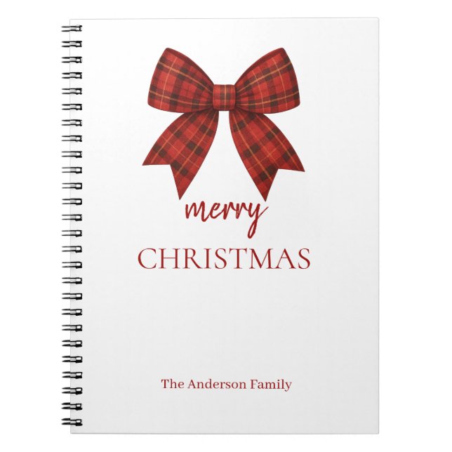 Carnet Personalized Merry Christmas | Red Plaid Bow (Devant)