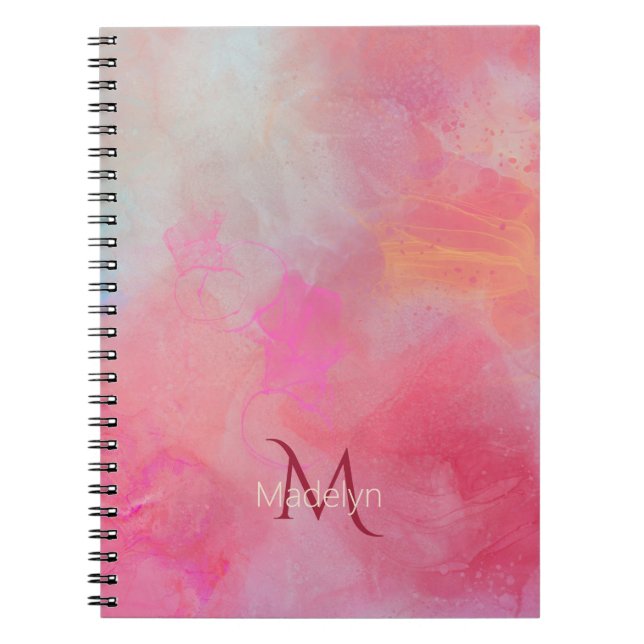 Carnet Personalized Name + Monogram Pink Watercolor Ink (Devant)