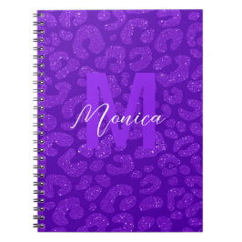 Carnet Personalized Name Stylish Purple Glitter Leopard
