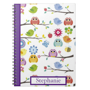 Carnet Personalized Owls Cute Simple Modern Name