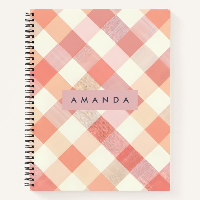 Carnet Personalized Pastel Peach Checkered Modern  (Devant)