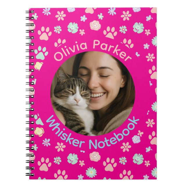 Carnet Personalized Pink Cat Photo & Name Spiral Notebook (Devant)