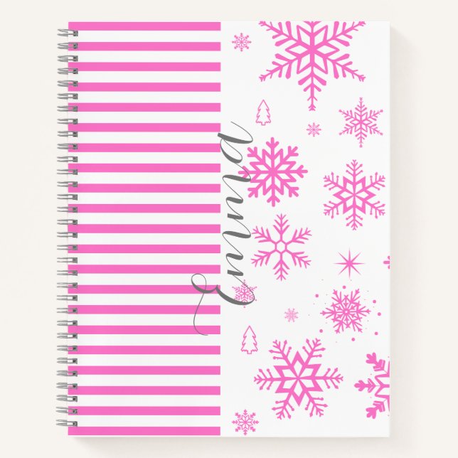 Carnet Personalized Pink Christmas Snowflake Notebook (Devant)