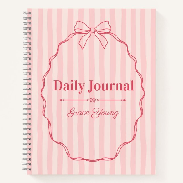 Carnet Personalized Pink Ribbon Name Custom Elegant (Devant)