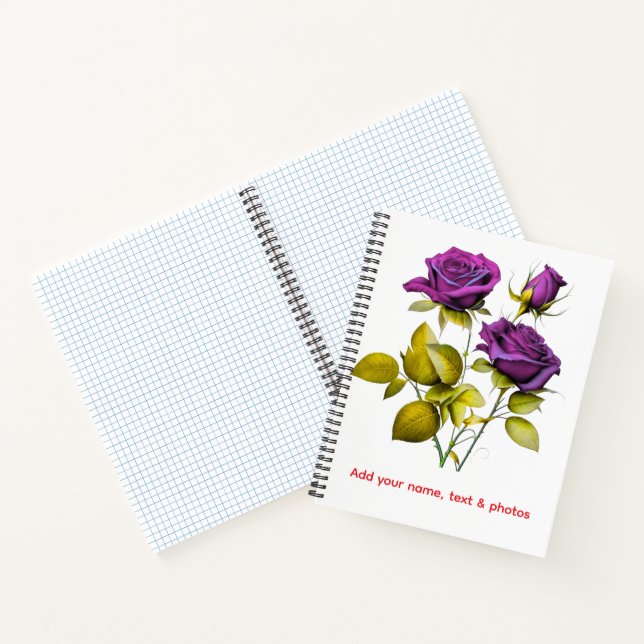 Carnet Personalized Purple Rose Notebook | Add Your Name (Intérieur)
