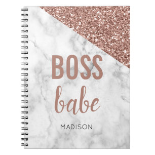 Carnet Personalized Rose Gold Glitter   Marble  Boss Babe