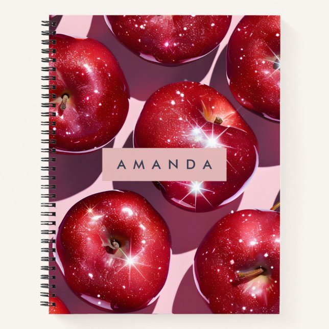 Carnet Personalized Sparkling Red Apple Pink Background (Devant)
