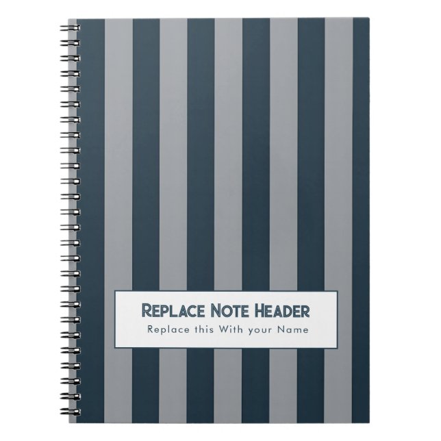 Carnet Personalized Vertical Stripe Blue Grey (Devant)