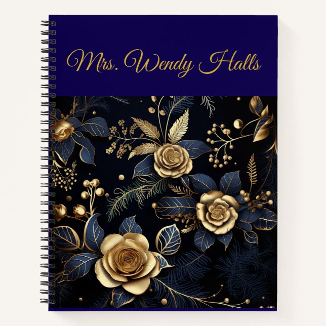 Carnet Personalized Vintage Navy Blue and Gold Christmas  (Devant)