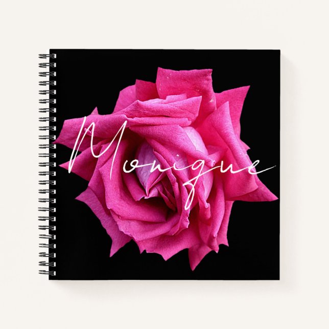 Carnet Personnalisable nom Monique rose rose chaud floral (Devant)