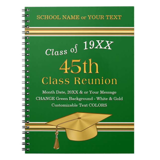 Carnet Personnalisé, 45e Classe Cadeaux de Réunion, Or Ve (Devant)