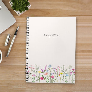 Carnet personnalisé à fleurs sauvages aquarelle