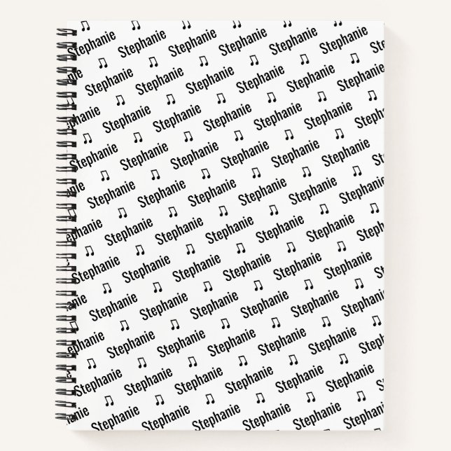 Carnet personnalisé avec nom et notes musicales (Devant)
