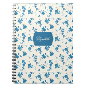Carnet Personnalisé Bleu Floral Rococo Français Élégant