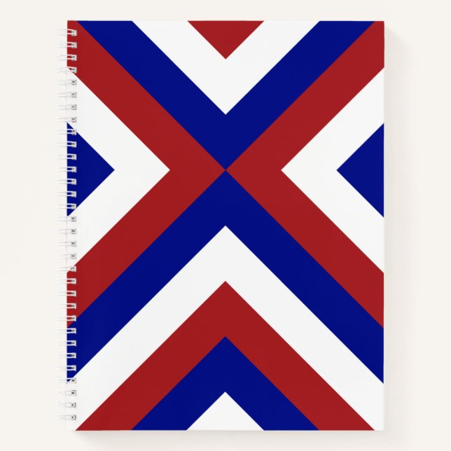 Carnet personnalisé Chevrons rouge, blanc et bleu (Devant)