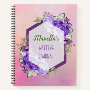 Carnet personnalisé de fleurs d'aquarelle violette