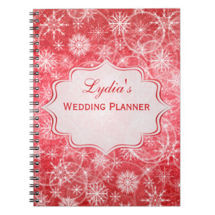 Carnet personnalisé de flocons de neige rouge et b