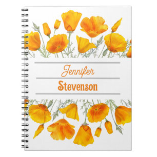 Carnet personnalisé des pavots de Californie jaune