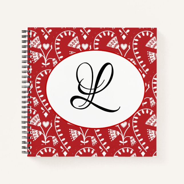 Carnet personnalisé du coeur rouge scandinave (Devant)