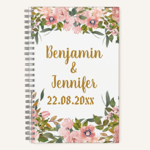 Carnet Personnalisé Élégant Rose Floral Verdure Mariage F