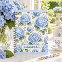 Carnet personnalisé Fleur d'hortensia bleu