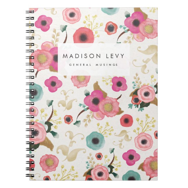 Carnet personnalisé floral de journal d'aquarelle (Devant)