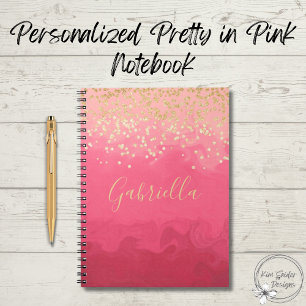 Carnet Personnalisé joli en rose avec or