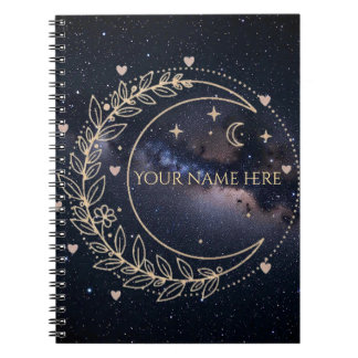 Carnet Personnalisé Lune Mystique et Ciel Étoilé