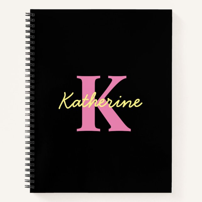 Carnet Personnalisé Monogramme Noir moderne (Devant)