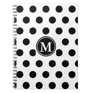 Carnet Personnalisé Monogramme Pois noir et blanc