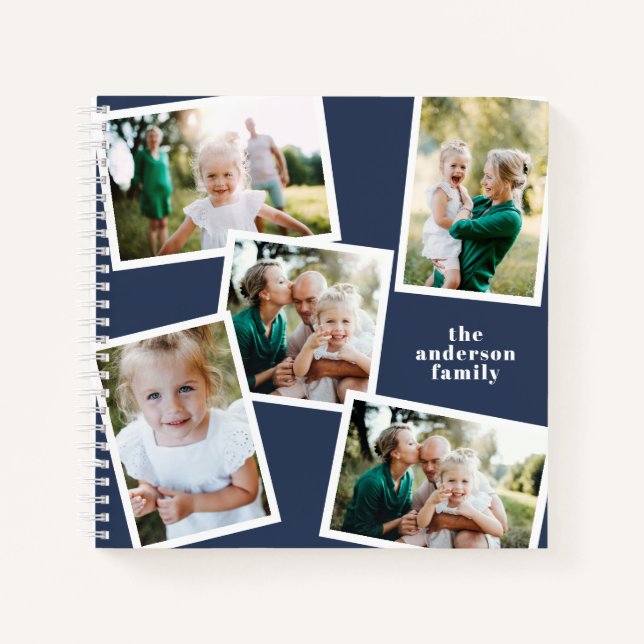 Carnet Personnalisé multi photo bleu élégant moderne (Devant)