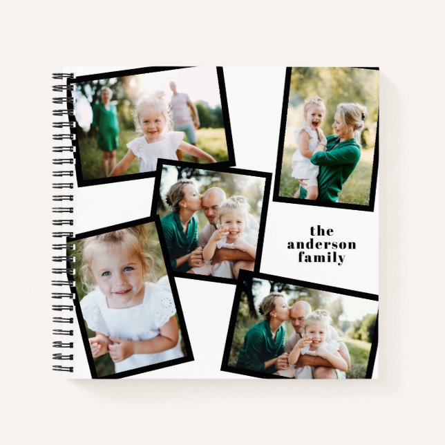Carnet Personnalisé multi photo noir élégant moderne (Devant)