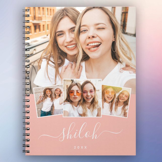 Carnet Personnalisé Nom Moderne tendance Script 4 Photo C (Own your style! Personalize your notes with our trendy script name and 4 photos of your besties!)
