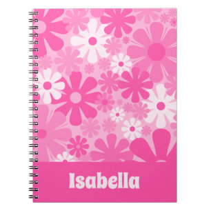 Carnet Personnalisé Retro Floral 60s les années 70 rose Y