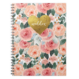 Carnet Personnalisé rose et Pêche Floral